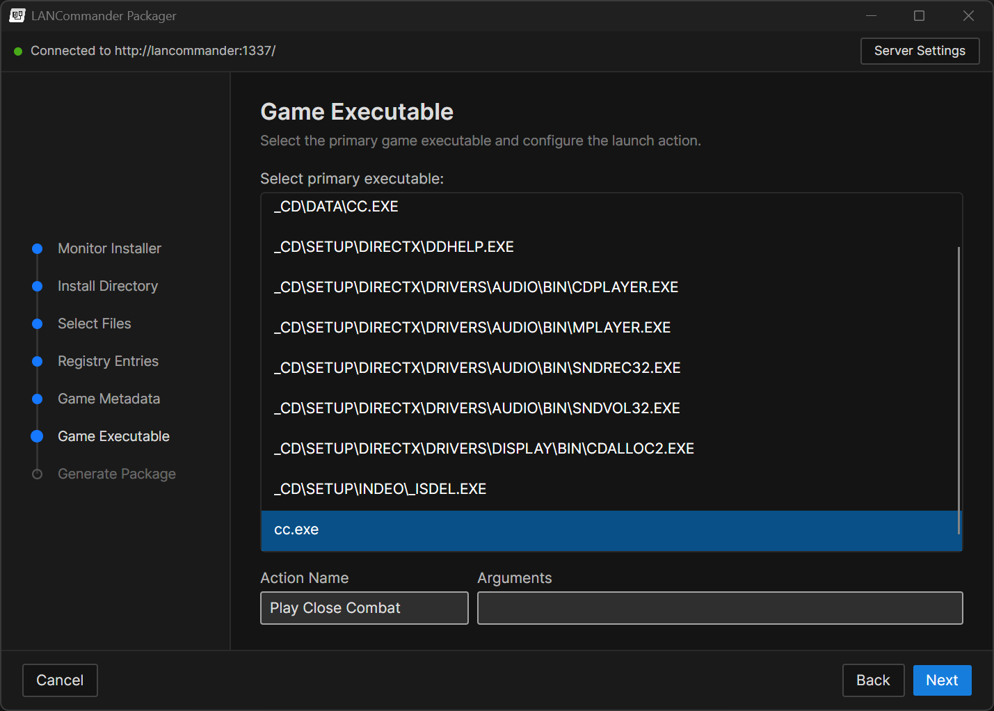 Packager Select Executable
